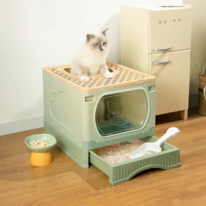 Tieker Foldable Top-Entry Cat Litter Box Enclosed Splash-Proof Cat Toilet Easy to Clean with Cat Litter Scoop