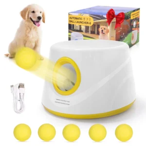 Upgraded Automatic Dog Ball Launcher,Interactive Dog Tennis Ball thrower With 5 ETPU balls-Long-Lasting, Interactive Dog Toy