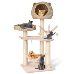 DORTALA 121 cm Tall Cat Tree Cat Climbing Tower Sisal with Private Condo Large Bed