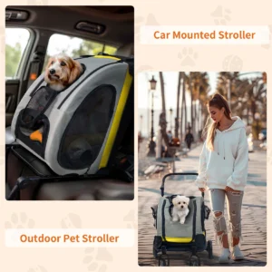 Car Seat 2-in-1 Travel Bracket Pet Travel Cart Convertible with Detachable Handle Portable 4-Wheeled Puppy Cat