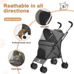 kf-S553ee0fe9ee242b38939883e6733dd66I Travel Portable Dog Stroller, Pet Stroller for Small Puppy Dogs & Cats, Up to 33 lbs, Dark Grey