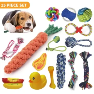 15x Tough Dog Toys Bundle Chew Rope Knot Ball Squeakers Pet Puppy Teething Toy