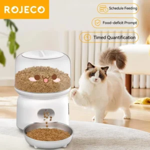 kf-S6b7126590bbf4440a44b68bb5708f3ddX ROJECO Automatic Cat Feeder 3L Smart Pet Food Dispenser WiFi Button Auto Dog Feeder For Cats Pets Remote Control Feeding Supply