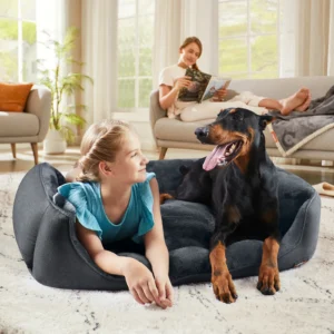 Feandrea Dog Bed, Linen-Look Pet Bed, Dog Sofa Bed with Raised Edges, Non-Slip Bottom, Removable Washable Cover, XXL