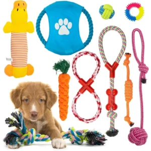 kf-Sd734d45f8c3541ce93c08494732a8620a Fur & Bone 10/18pk Dog Chew Toys - Puppy Toys for Boredom - Indestructible Rope & Squeaky Teething Toys for Small & Medium Dogs
