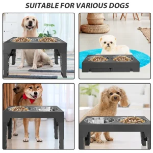 kf-Sf2dc8ea2515945658a6280b27a218e28F Dog Feeder Bowls Adjustable Raised Stand with Double Stainless Steel Food Water Bowls Small Medium Large Dogs Feeding Station